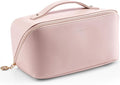 VLANDO Makeup Bag for Women with Open Flat Layout,Zipped TPU Pocket,Pink