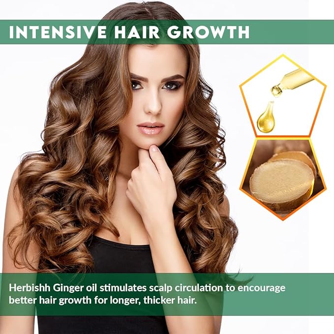 Herbishh Ginger Essential Oil For Hair Growth 30ml Each Pack Of 2, Non Sticky, Ginger Hair Growth Serum Oil For Thicker, Strong and Glossier, Ginger Oil for Hair with Dropper