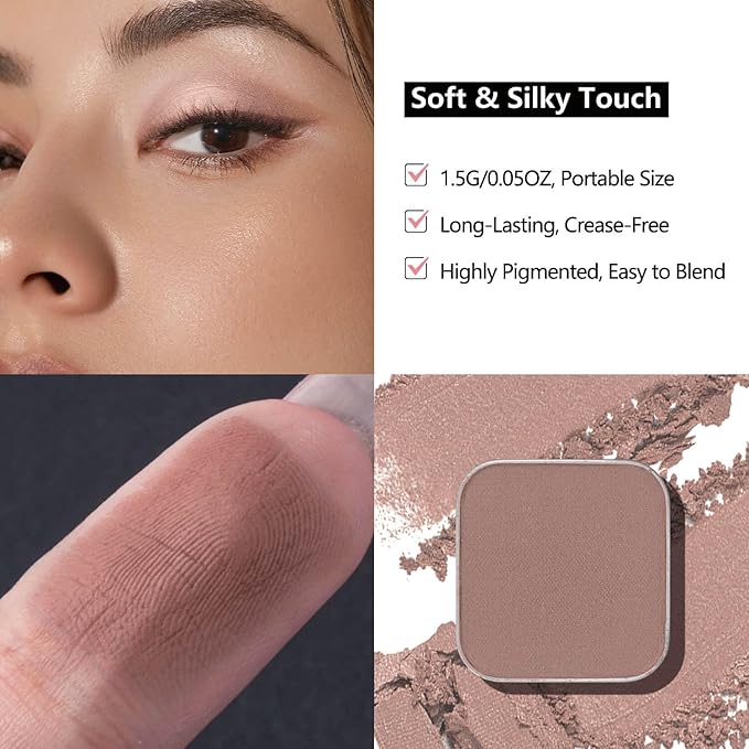 Fillwie Neutral Eyeshadow Trio, Matte & Shimmer Single Pan Refills
