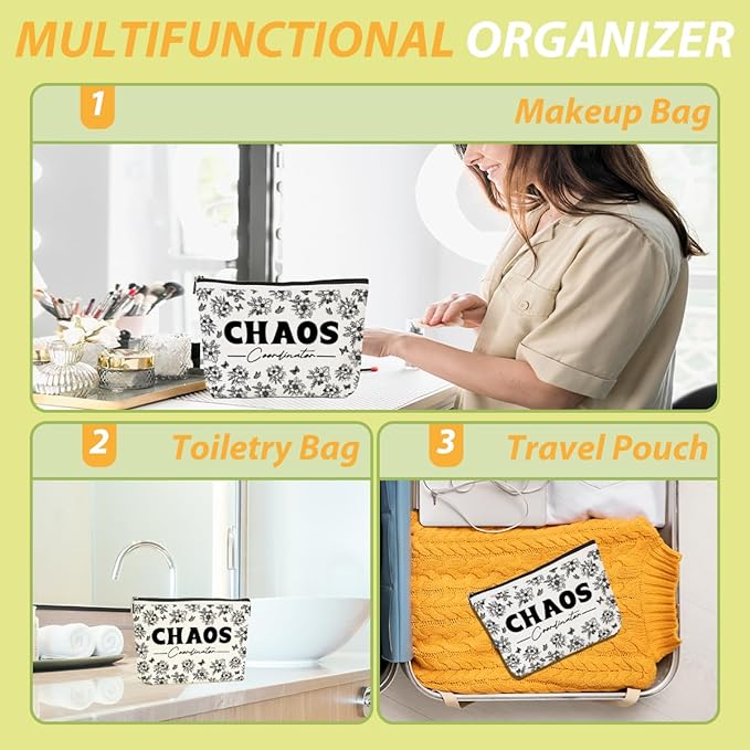 Chaos Coordinator Makeup Bag Chaos Coordinator Gifts for Women Thank You Gifts Cosmetic Bag Floral Zipper Pouch Appreciation Gifts for Her Coworkers Boss Lady Mentor Coaches Christmas Birthday Gifts