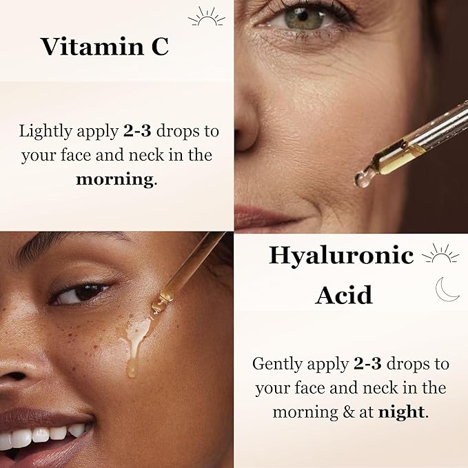mivida Anti-Aging Duo, 20% Vitamin C Serum + Hyaluronic Acid Serum for Face | Reducing Fine Lines, Soothing, Plumping, Sensitive Skin Safe, Fragrance Free | 2x1floz