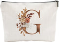 YKYENR A-Z Boho Personalized Cosmetic Bag-Floral Cotton Letter Makeup Bag With Zipper-Artistic Cosmetic Bag For Travel-Bride,Birthday Gift For Women Daughter Friends-Women Makeup Organizer-A07