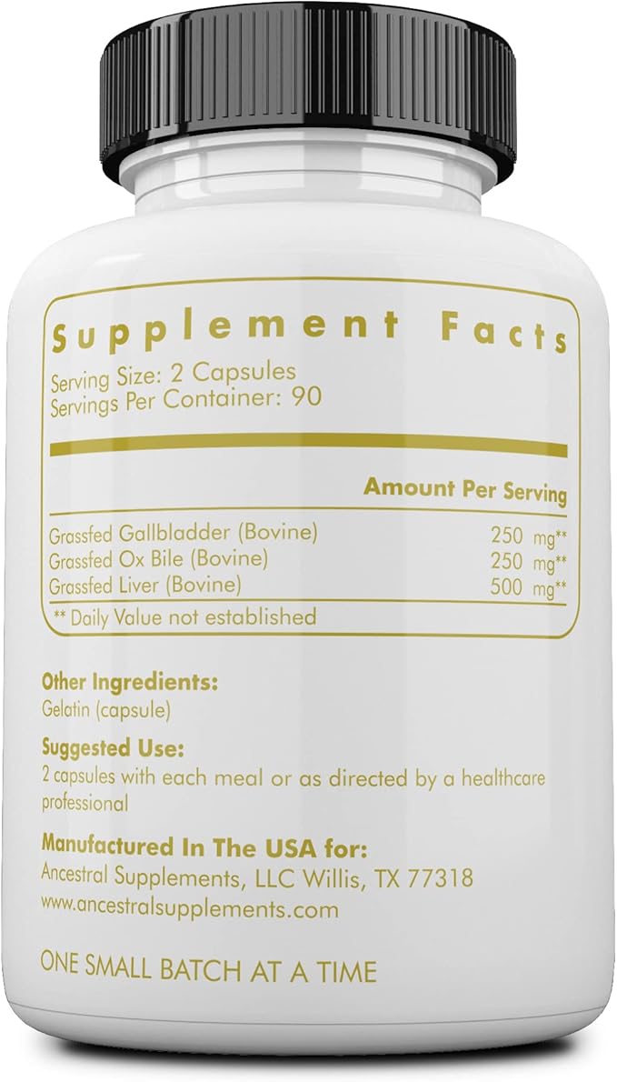 Ancestral Supplements Grass Fed Beef Gallbladder Supplement, 180 Ct