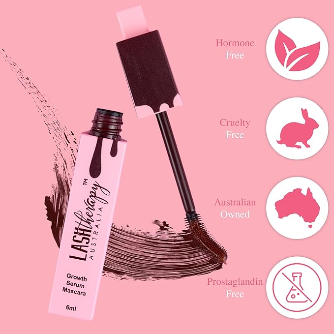 Lash Therapy Australia Everylash Growth Serum Infused Mascara | Brown | 0.20 fl oz / 6ml | Adjustable & Durable Silicone Wand for Longer, Fuller-Looking Lashes