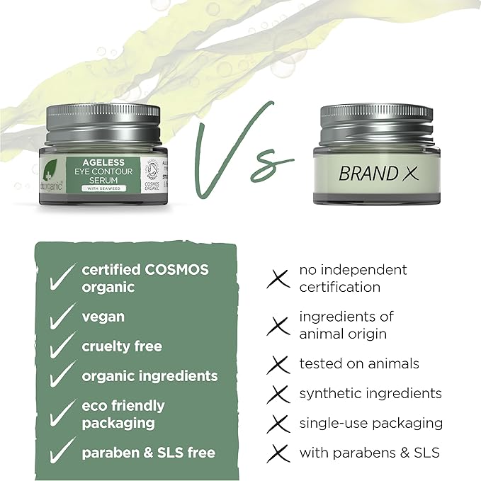 Dr. Organic Ageless Eye Contour Serum with Seaweed | Smoothing and Firming, Targets Fine Lines, Fragrence Free, Certified Organic, Paraben & SLS-free, 15 mL /.5 fl oz