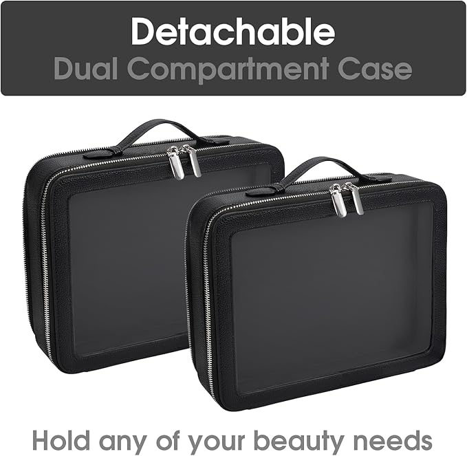 idoltimes Clear Makeup Bag,Large Toiletry Case for Women,PU Leather Travel Cosmetic Bag,Detachable Makeup Case,Double Compartment Make up Organizer