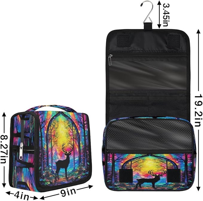 YoYoYuchong Travel Toiletry Bag for Women & Men Animal Colorful Deer Hanging Cosmetic Organizer Portable Waterproof Makeup Case Make Up Bag with Compartments Travel Essentials for Bathroom Shower