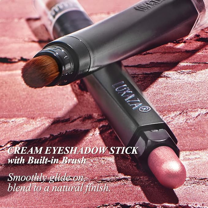 LUXAZA PRO Red Eyeshadow Stick Makeup Set 10PCS, Neutral Shimmer And Matte Cream Eye Shadow Palette, Metallic Bronze Smoky Eyeliner Brightener Crayon Pencil Kit, Ideal Gift for Women -Cashmere Blush