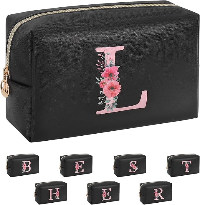 Initial Makeup Bag for Women, Travel Makeup Bag Small Cosmetic Bag, Birthday Gifts for Girls and Women, Teen Girls Gifts Trendy Stuff, Personalized Gifts for Grandkids Teacher Friends Bride Bridesmaid