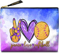 GEGEPINK Cute Makeup Bag for Purse Waterproof Cosmetic Bags for Women Funny Smooth Zipper Travel Toiletry Pouch 10X8 Inches-Peace Love Softball Makeup pouch