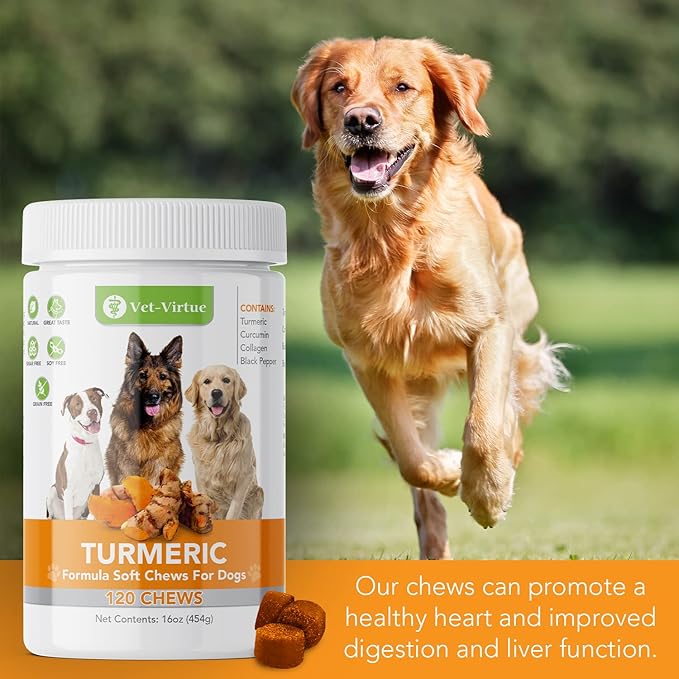 Turmeric for Dogs - 120 Count Value Pack | Hip & Joint Supplement for Senior Dogs with Arthritis | Anti Inflammatory Pain Relief | Organic Curcumin, Collagen & BioPerine | Made in USA Soft Chews