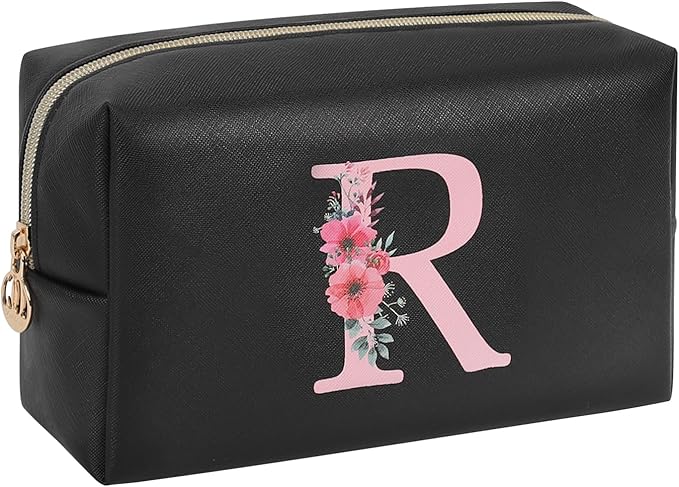 Initial Makeup Bag for Women, Travel Makeup Bag Small Cosmetic Bag, Birthday Gifts for Girls and Women, Teen Girls Gifts Trendy Stuff, Personalized Gifts for Grandkids Teacher Friends Bride Bridesmaid