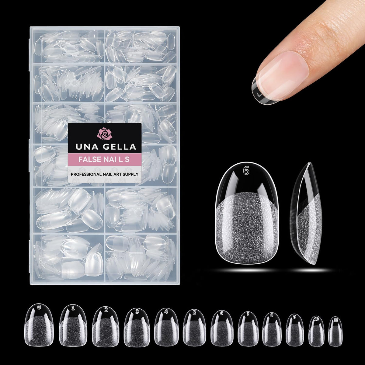 UNA GELLA Almond Nail Tips, Half Cover Almond Shape, 312PCS, 12 Sizes