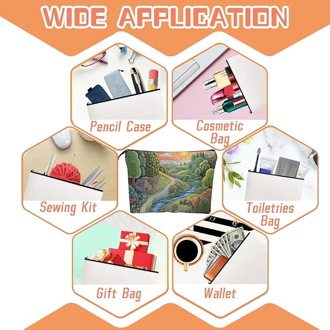 Scribesense Cosmetic Bags Travel Makeup Toilet Case Waterproof Pouch for Women Girls 6.7X9.45inches - Idyllic Country Landscape With Path And Sun
