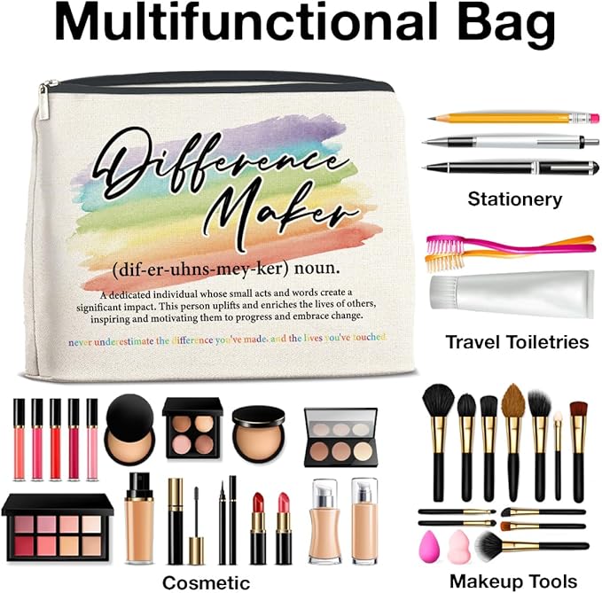 UPNEGE Difference Maker Makeup Bag Thank You Gifts for Mentor Leader Coach Boss Coworker, Difference Maker Gift Appreciation Cosmetic Bag Zipper Makeup Pouch
