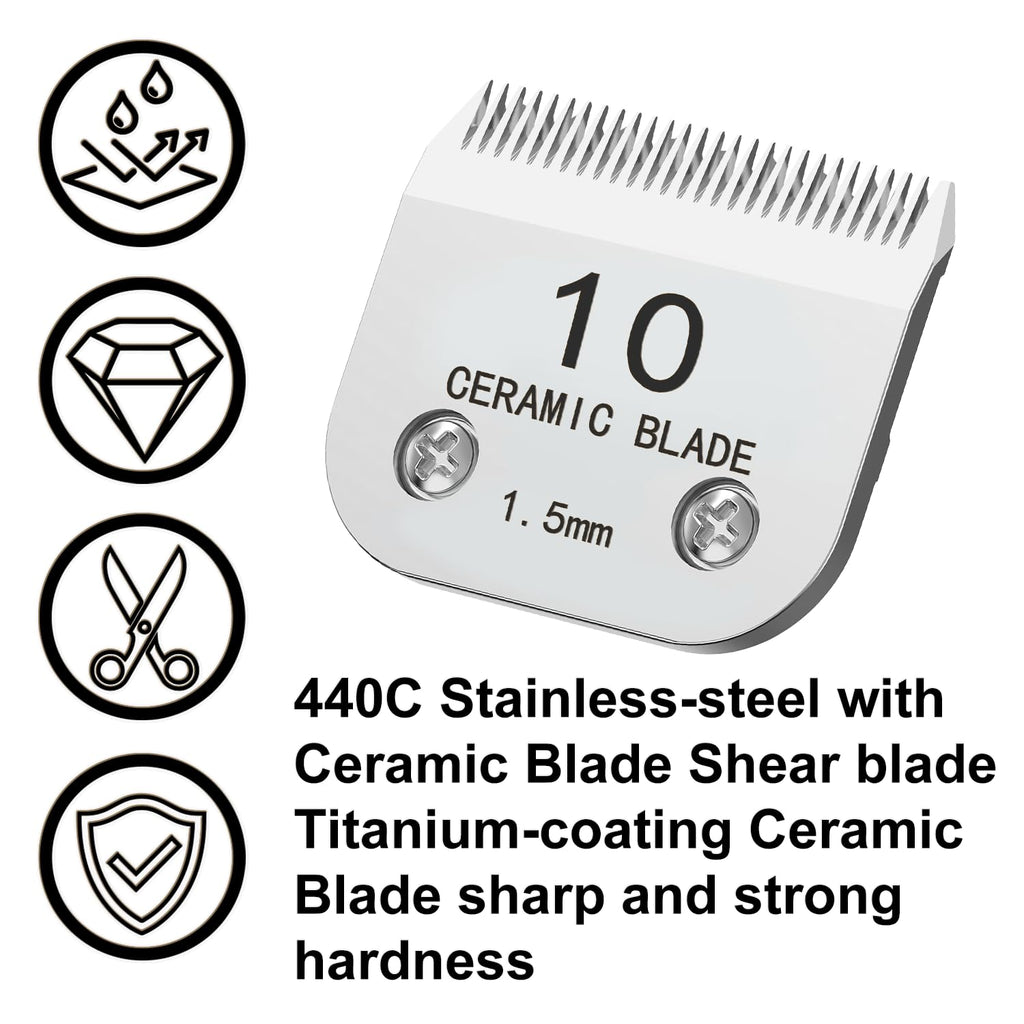 Docal 10# Silver Detachable Clipper Ceramic Blades, Dog Grooming Clipper Replacement Blades Compatible with Dog Clippers, KM Series Clippers, A5, Size 10, Cut Length 1/16"(1.5mm)