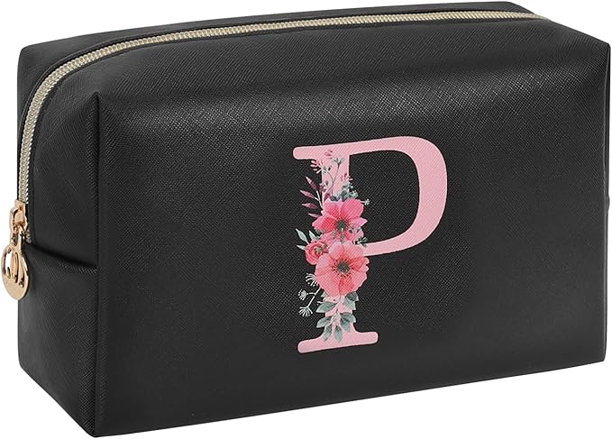 Initial Makeup Bag for Women, Travel Makeup Bag Small Cosmetic Bag, Birthday Gifts for Girls and Women, Teen Girls Gifts Trendy Stuff, Personalized Gifts for Grandkids Teacher Friends Bride Bridesmaid