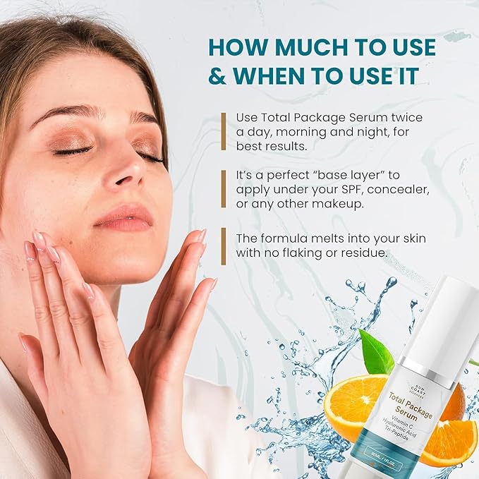 Sun Coast Sciences - Total Package Serum - Vitamin C Serum with Hyaluronic Acid & Peptides for Face - Hydrating Anti Aging Face Serum for Smoother, Firmer Looking Skin - 1 Fl Oz (Pack of 1)