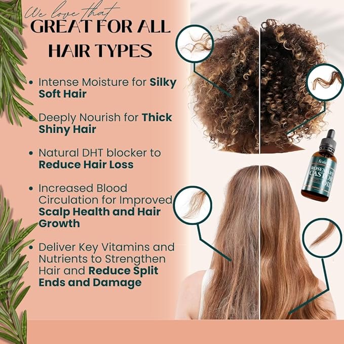 Rosemary Castor Oil for Hair Growth Glass Bottle, Hair Oil for Hair Growth