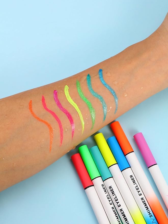 Wismee Metallic Neon Liquid Eyeliner, Glitter Neon Colored Eyeliners Pen, High Pigmented, Waterproof Smudge-Proof and Long-Lasting Metallic Eye Makeup for Halloween Christmas,Shimmer Blue
