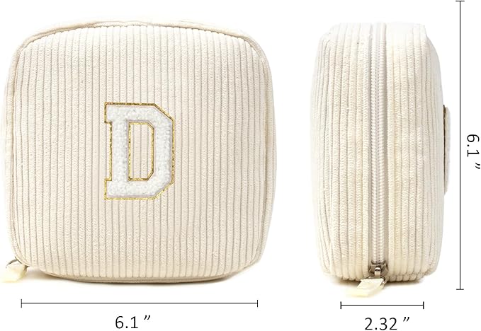 Cute Pink Initial Make Up Bag Travelling, Personalized Makeup Bag with Zipper Mini Makeup Pouch Travel Accessories Birthday Gift Friends Female Mom Teacher Sweet Gifts Daughter Gifts (Letter D, Beige)