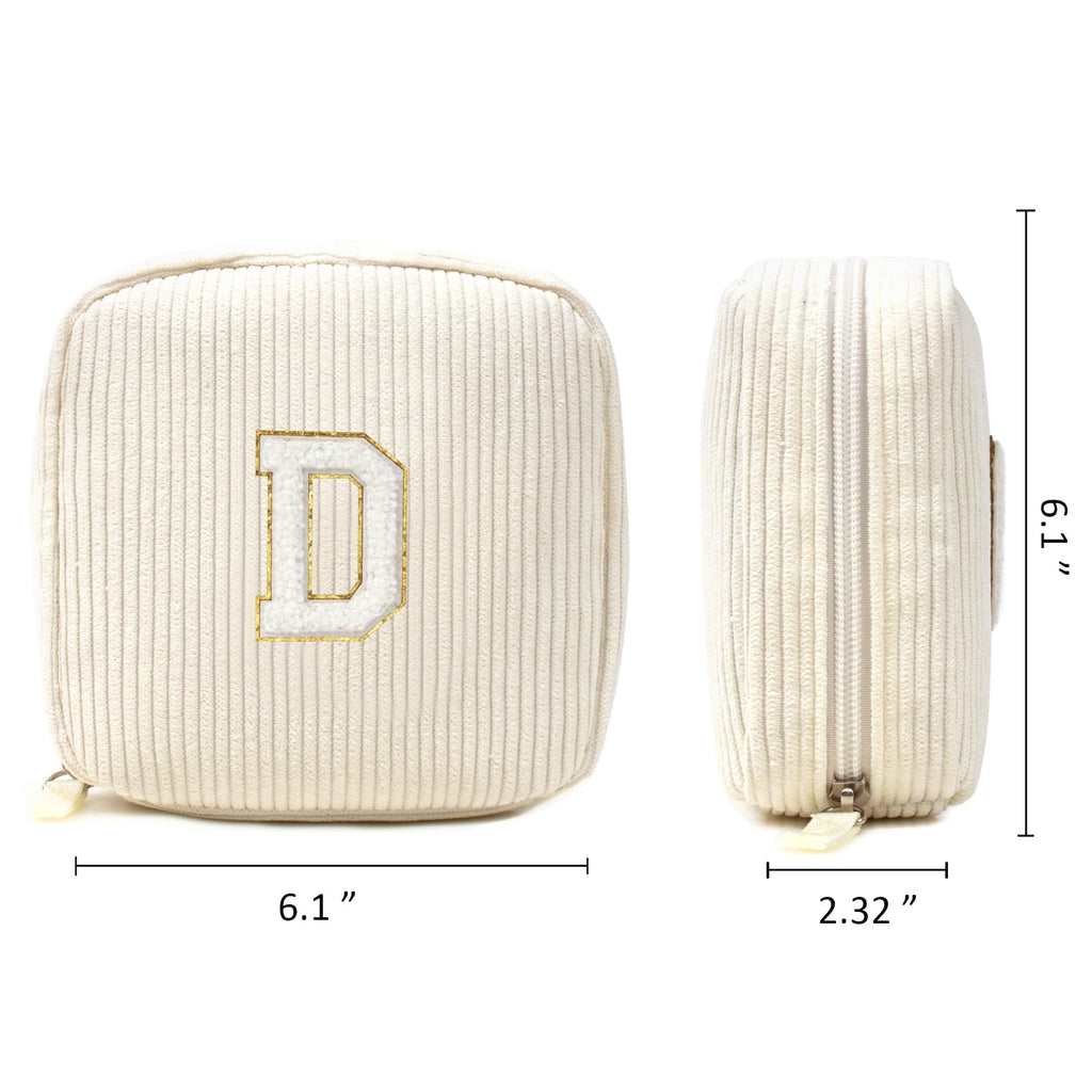 Cute Pink Initial Make Up Bag Travelling, Personalized Makeup Bag with Zipper Mini Makeup Pouch Travel Accessories Birthday Gift Friends Female Mom Teacher Sweet Gifts Daughter Gifts (Letter D, Beige)