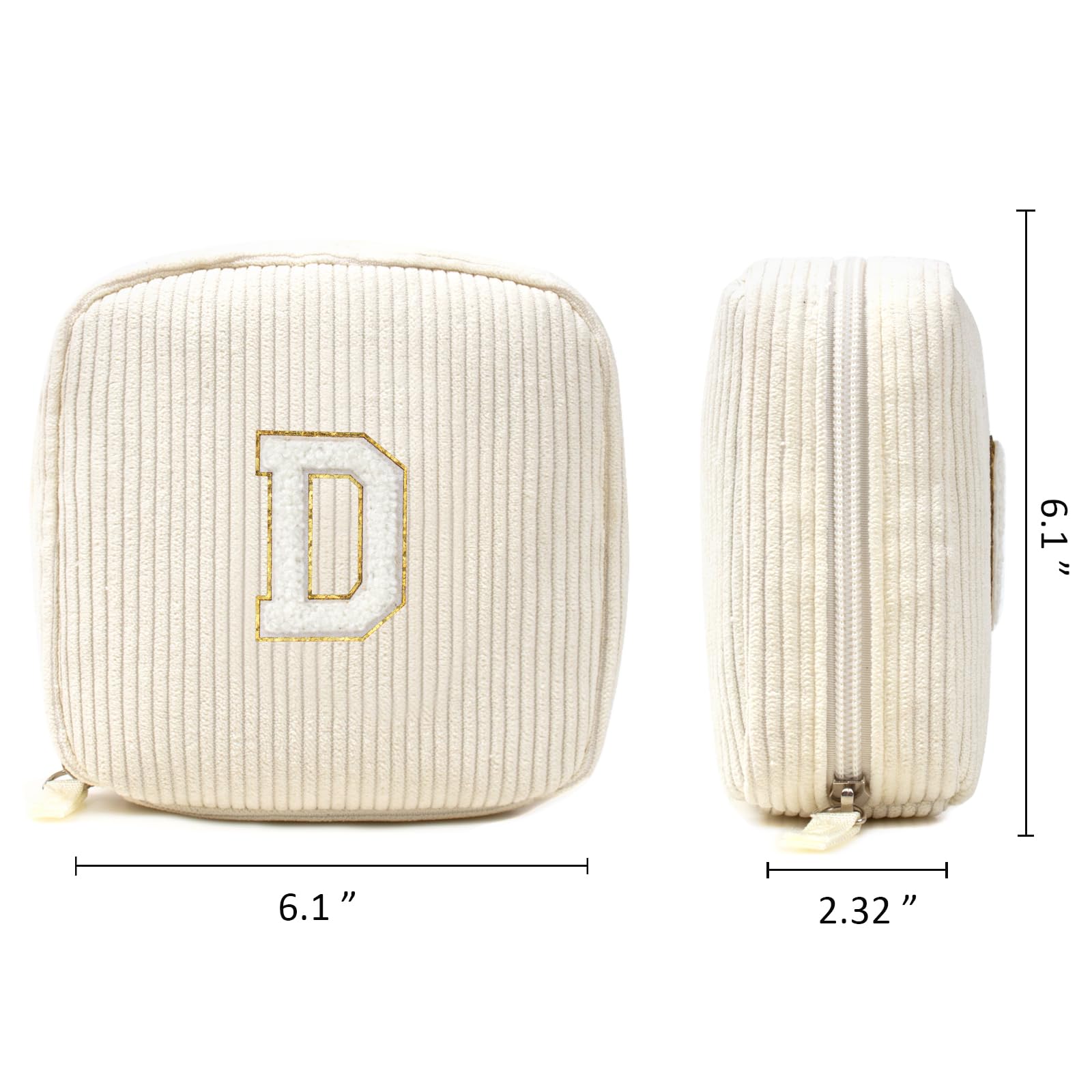 Cute Pink Initial Make Up Bag Travelling, Personalized Makeup Bag with Zipper Mini Makeup Pouch Travel Accessories Birthday Gift Friends Female Mom Teacher Sweet Gifts Daughter Gifts (Letter D, Beige)