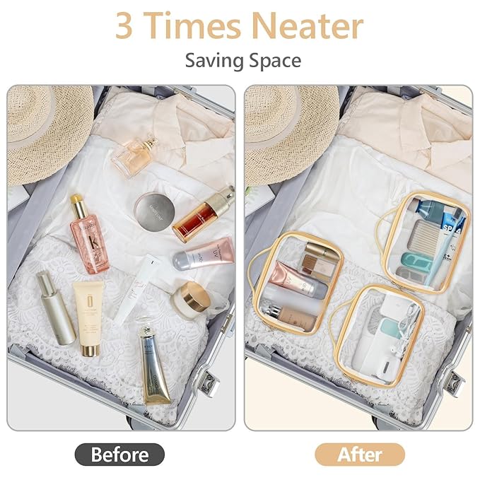 PACKISM Clear Makeup Bag Travel - TSA Approved Toiletry Bag, 2 Pack Beige