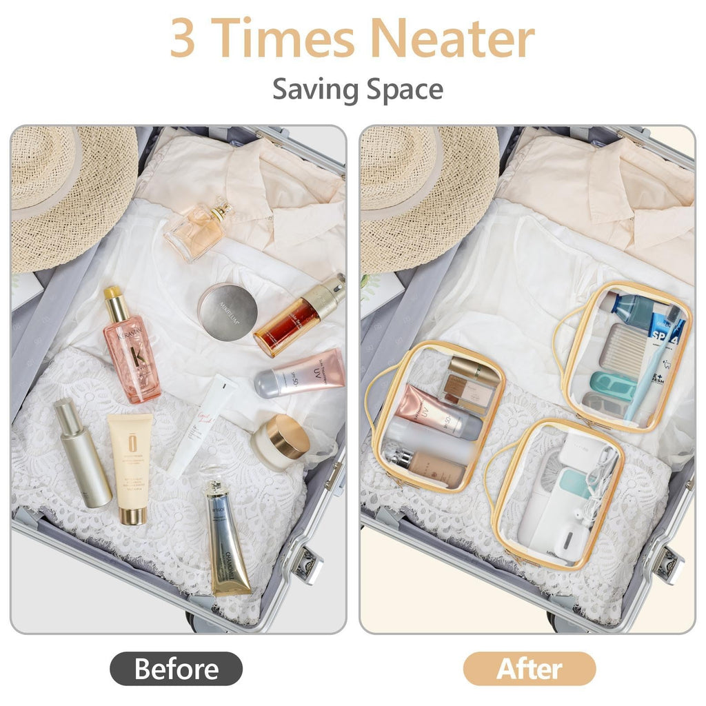 PACKISM Clear Makeup Bag Travel - TSA Approved Toiletry Bag, 2 Pack Beige