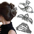 Parcce 3 Pieces Large Metal Spider Net Hand Hair Claw Clips for Women and Girls Thick Long Hair, Nonslip Skeleton Spooky Barrette Headband Hair Styling Accessories for Halloween