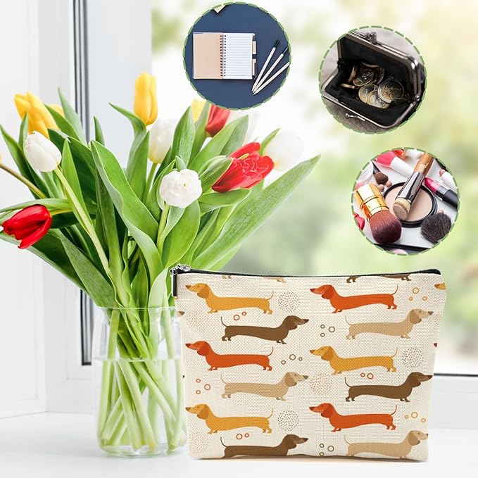 DHKG Dachshund Gifts Makeup Bag Sausage Dog Cosmetic Bag Weiner Dog Gifts for Women Girls Best Friend Dog Lovers Daughter Travel Organizer Zipper Pouch Graduation Birthday Friendship Gifts