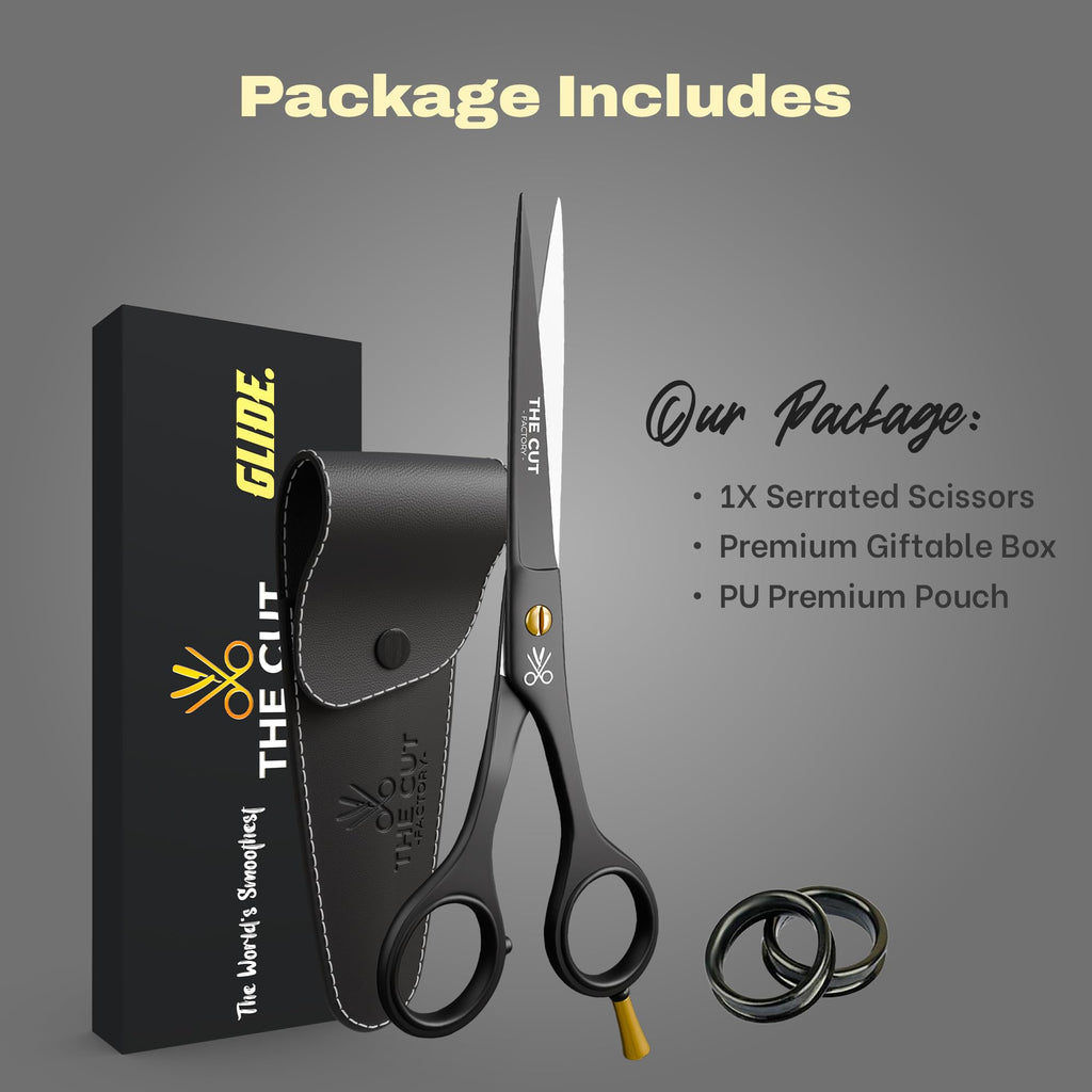 The Cut Factory® 6.5” Matte Black Luxury Hair Scissors – Ultra-Sharp High Carbon Steel Barber Shears for Men, Women & Kids – Gift-Boxed with Leather Pouch For Salon & Home(1x Scissors only)