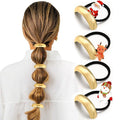 4PCS Gold Hair Ties, Metal Hair Ties for Thick Hair, Elegant Durable Round Geometric Design Hair Cuffs, Gold Hair Accessories Stretchy Non-Damage Ponytail Holders