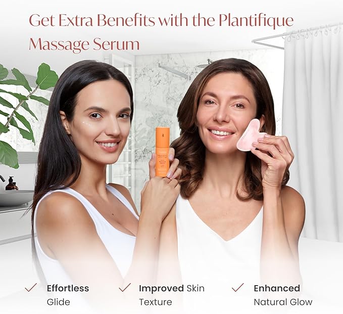 PLANTIFIQUE Rose Quartz Gua Sha Facial Tools - Anti-Aging Face Massager | Guasha Tool for Face Sculpting & Lymphatic Drainage, Jawline Shaper - Skincare Gift - Reduces Puffiness & Relieves Tension