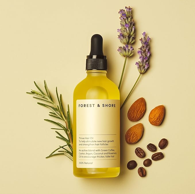 Forest & Shore Hair Growth Oil, 100% Natural, with Caffeine, Biotin, Castor, Argan & Rosemary, Effective Serum for Damaged Hair