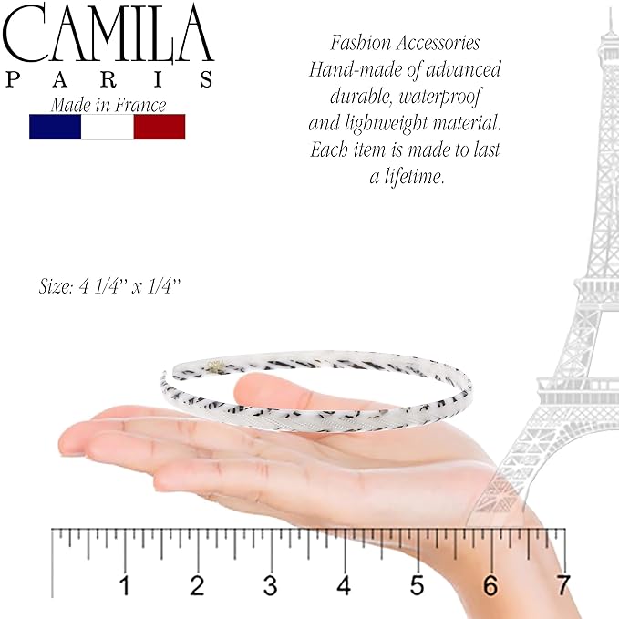 Camila Paris CP3471 French Headband for Women, Handmade White and Gray, Strong Hold Grip Women's Hair Band, Ligth and Very Flexible, No Slip Durable Styling Girls Hair Accessories, Made in France