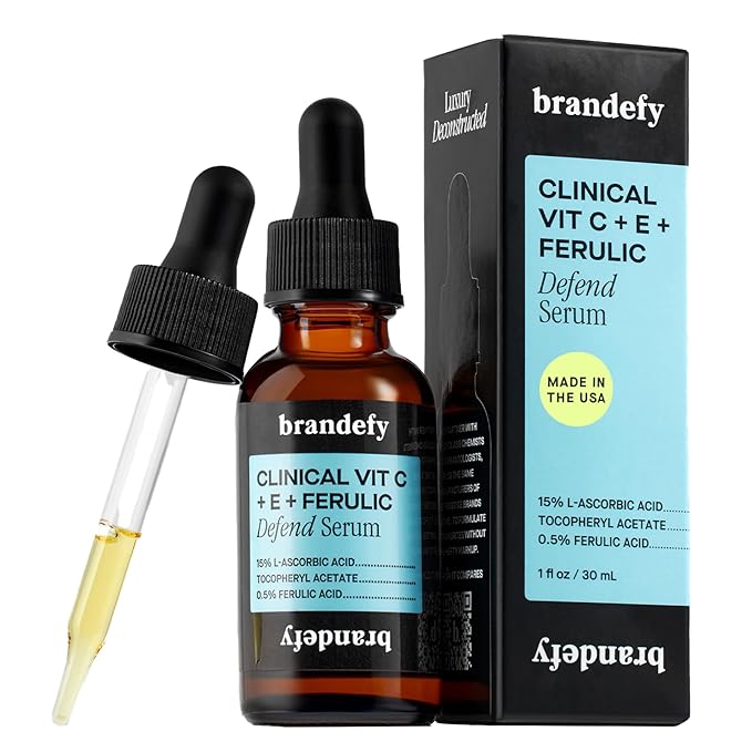 Brandefy Vitamin C Face Serum 15% L. Ascorbic Acid, Ferulic Acid.5% + Vitamin E for Self Care and Beauty, Face Dark Spot Corrector and Anti Aging 1oz, Made In The USA