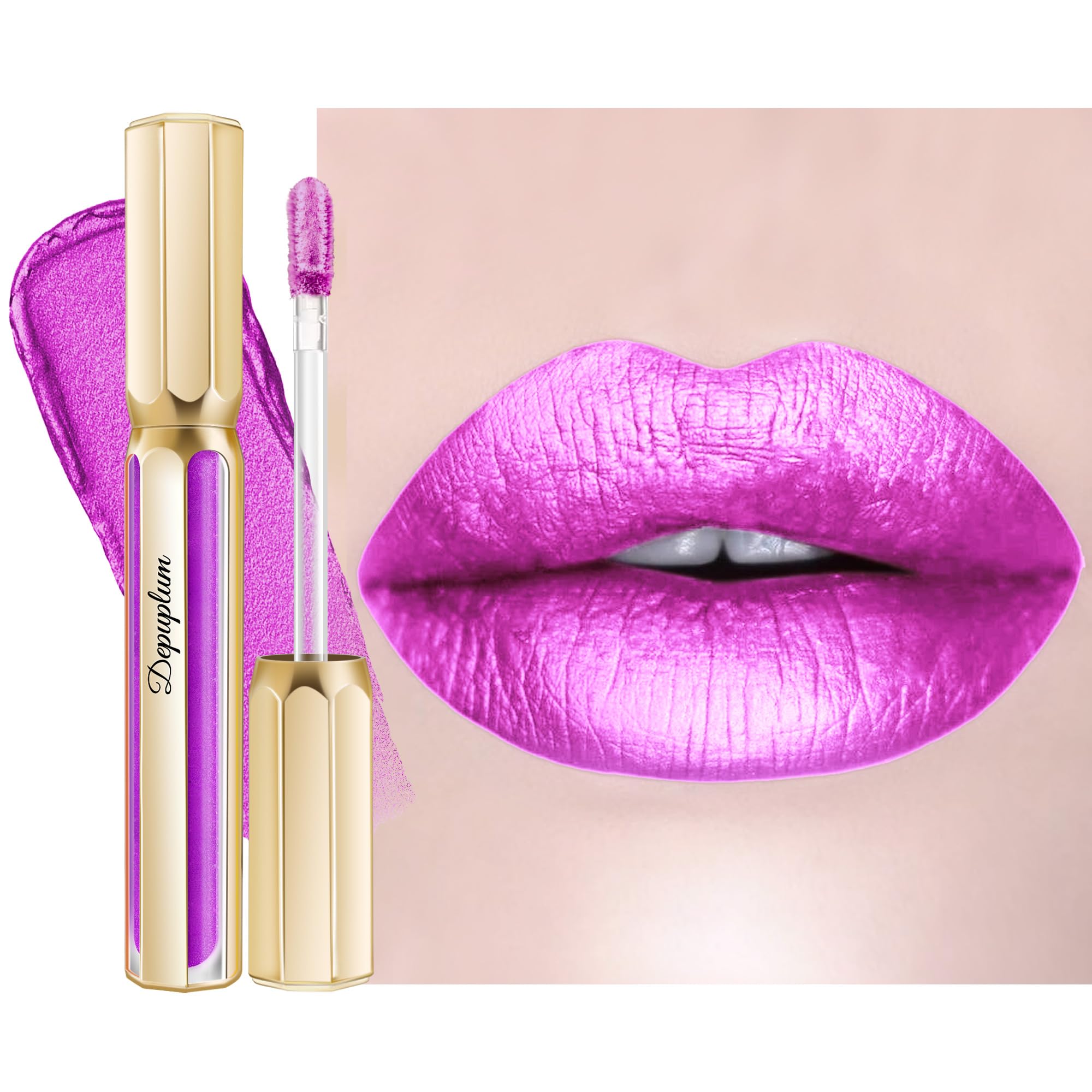 Depuplum Purple Lipsticks for Women Metallic Glitter Lipstick Long Lasting