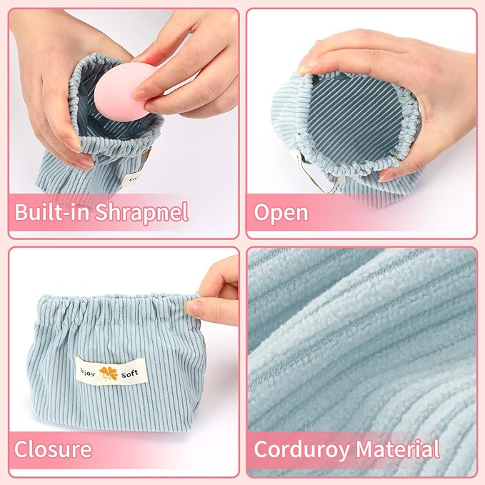 AUGSUN 6pc Corduroy Elastic Hair Tie Organizer, Storage Bag Makeup Pouch
