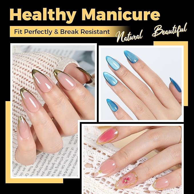 UNA GELLA 600 Pcs Almond Gel Nail Tips, Pre Etched Medium Almond Nail Tips