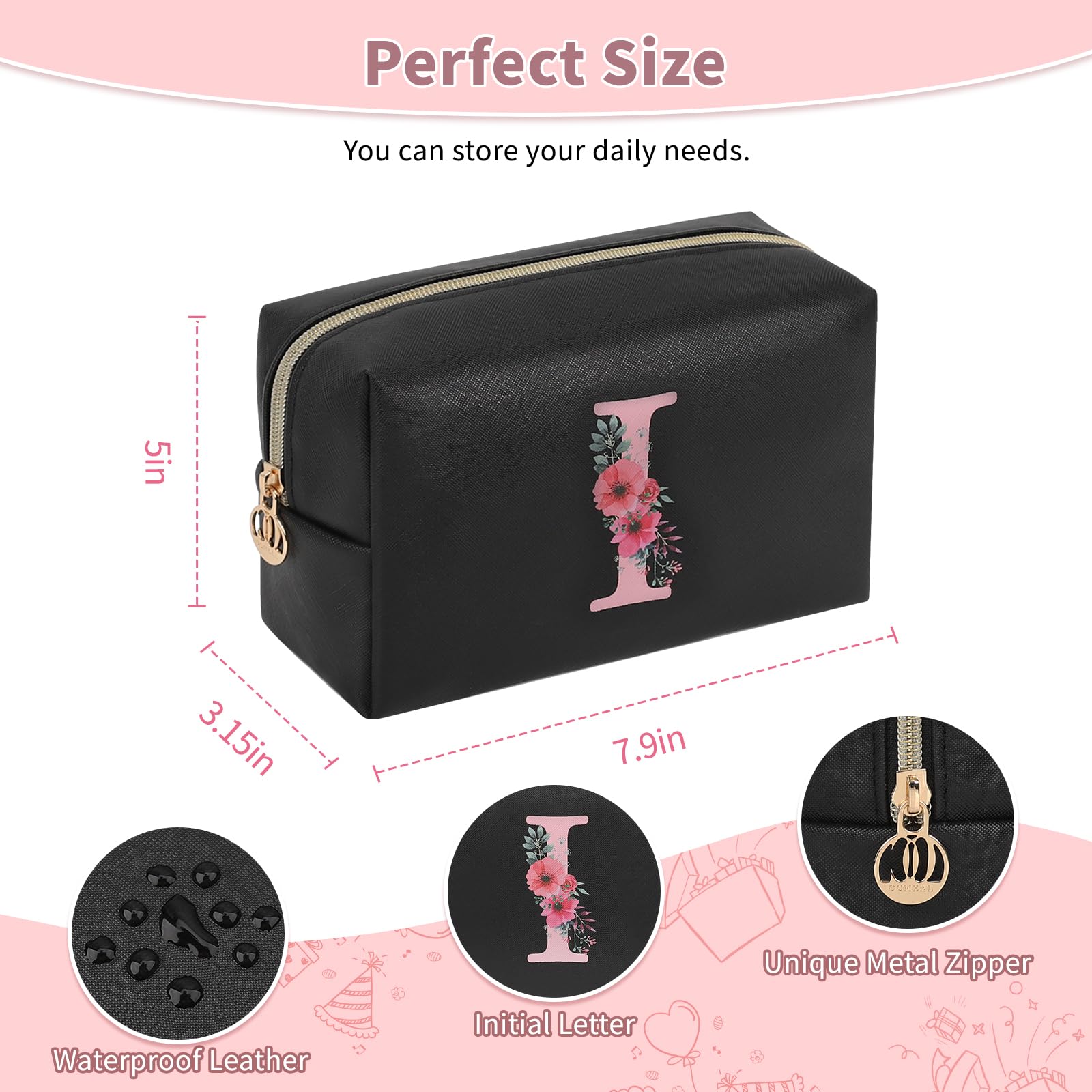 Initial Makeup Bag for Women, Travel Makeup Bag Small Cosmetic Bag, Birthday Gifts for Girls and Women, Teen Girls Gifts Trendy Stuff, Personalized Gifts for Grandkids Teacher Friends Bride Bridesmaid