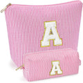 mibasies 2 PCS Initial Makeup Bags for Women: Cosmetic Bag for Travel Toiletry - Birthday Gifts for 11 12 13 14 15 16 17 18 Years Old Girl Graduation - Teen Girl Gifts Trendy Stuff - Pink A