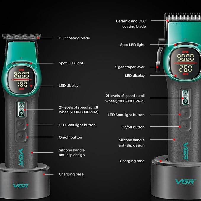 VGR 885S2 Professional Hair Clippers for Men with Hair Trimmer Set, Green