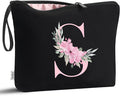 Vavabox A-Z Personalized Makeup Bag, Birthday Gifts for Women Mom, Gifts for Best Friend, Bride Bridesmaid Cosmetic bag (S, 02-Black)