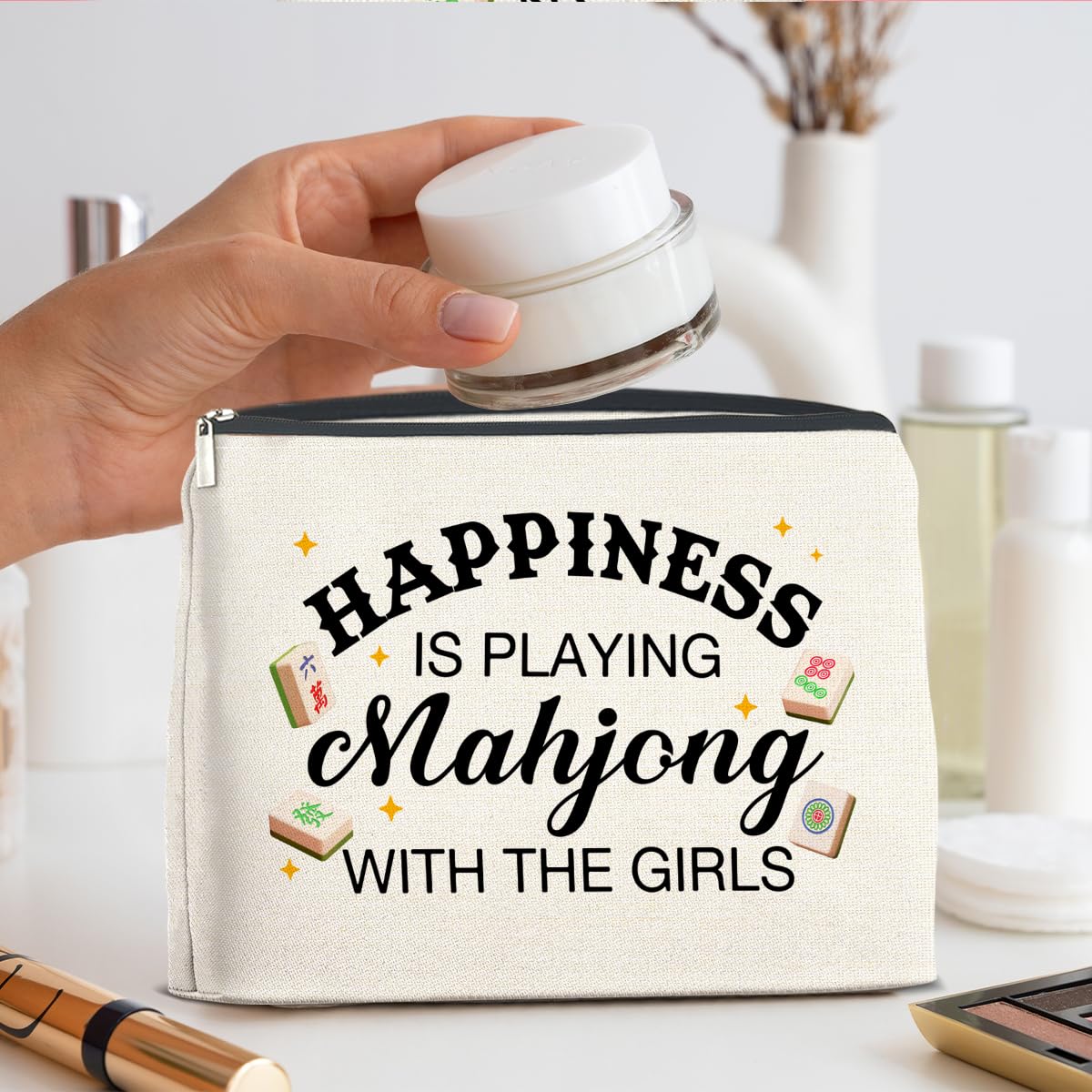 UPNEGE Mahjong Gifts Makeup Bag Accessories for Women Lovers Players