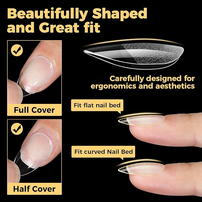 UNA GELLA Short Almond Gel Nail Tips, 600 Pcs Short Nail Tips Almond Shape