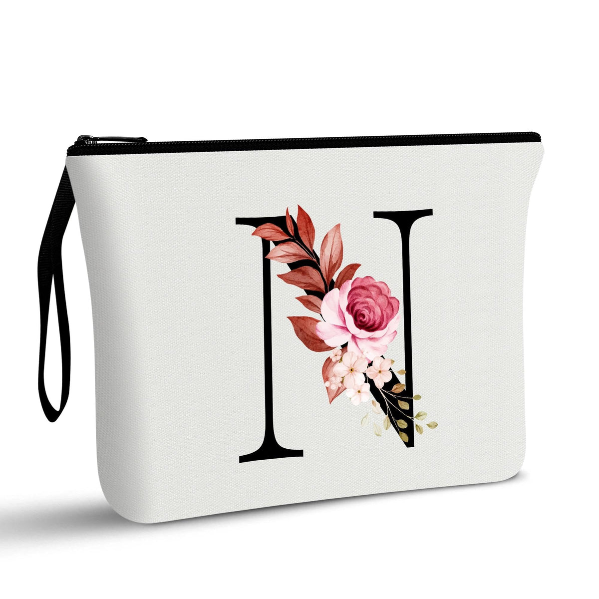 Vavabox A-Z Personalized Makeup Bag, Birthday Gifts for Women Mom, Gifts for Best Friend, Bride Bridesmaid Cosmetic bag (W, 01-White)