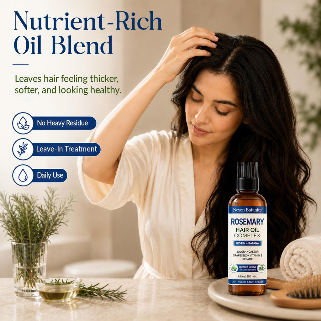 Batana Rosemary Oil for Hair Growth 6 fl oz - Lightweight Scalp Oil for Dry, Damaged Hair & Frizz Control - Aceite de Romero Para el Cabello - Nexon Botanics
