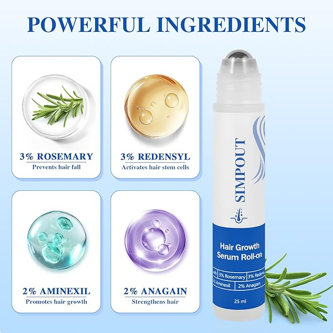 Rosemary Hair Growth Serum Roll On, Nourishing Scalp Hair, Thicker & Stronger Hair, Reduces Hair Fall, Suit for Women Men, For All Hair Types(Rosemary)