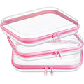 Hoolerry 3 Pcs Clear Hard Zipper Case Hard Plastic Zipper Pouch Makeup Bag Portable Travel Organizer for Cosmetics, Office Supplies, Documents & Toiletries(Pink,M)